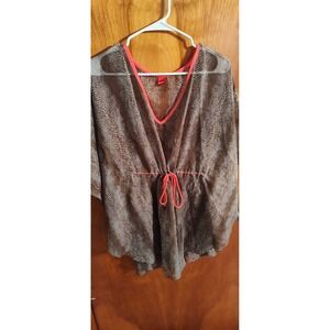 Bongo Shirt Womens‎ XL Animal Print Swim Cover Up V-Neck Sheer Tie Waist